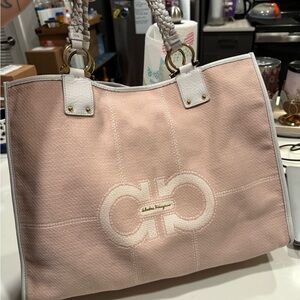 Salvatore Ferragamo Light Pink and White Tote